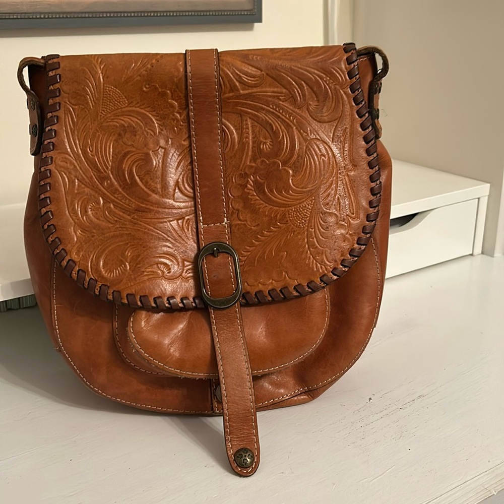 Patricia Nash tooled leather large cross body purse